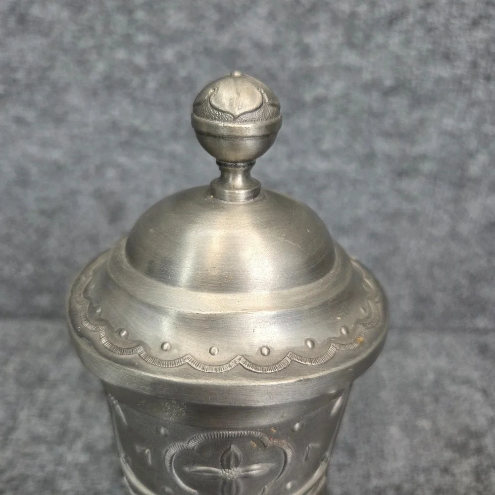 Vintage Aksel Holmsen Pewter Viking Drinking Horn with Lid Made in Norway 1930's